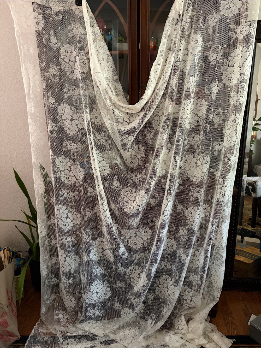 Sheer Floral Lace Curtain Panel - White